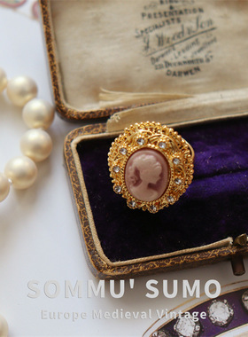 Vintage浮雕复古珠玻璃吊坠项链