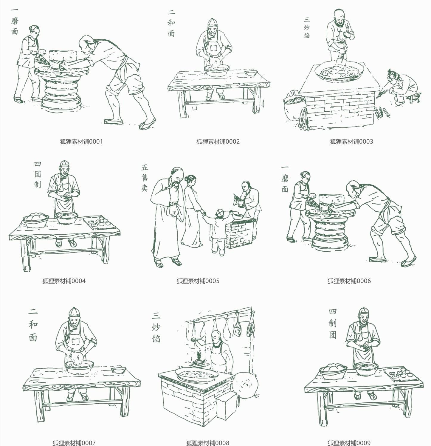 【糕点】传统古法手工制作工艺流程点心月饼包装图案矢量PNG素材-图1