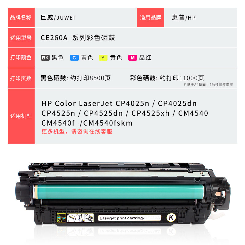 Suitable for HP CP4025 toner cartridge CP4525dn CP4025n cartridge CM4540f mfp powder cartridge CE260A toner CP4525n CP4025dn CP4525xh toner cartridge HP647A