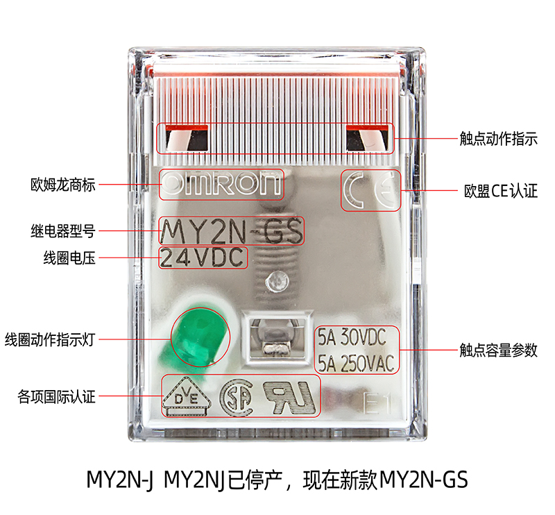 正品一OMRON欧姆龙MY2N-GS小型继电器MY2NJ-J 24VDC DC24V AC220V-图1