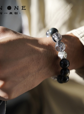 转运珠水晶黑发晶手链黑曜石情侣