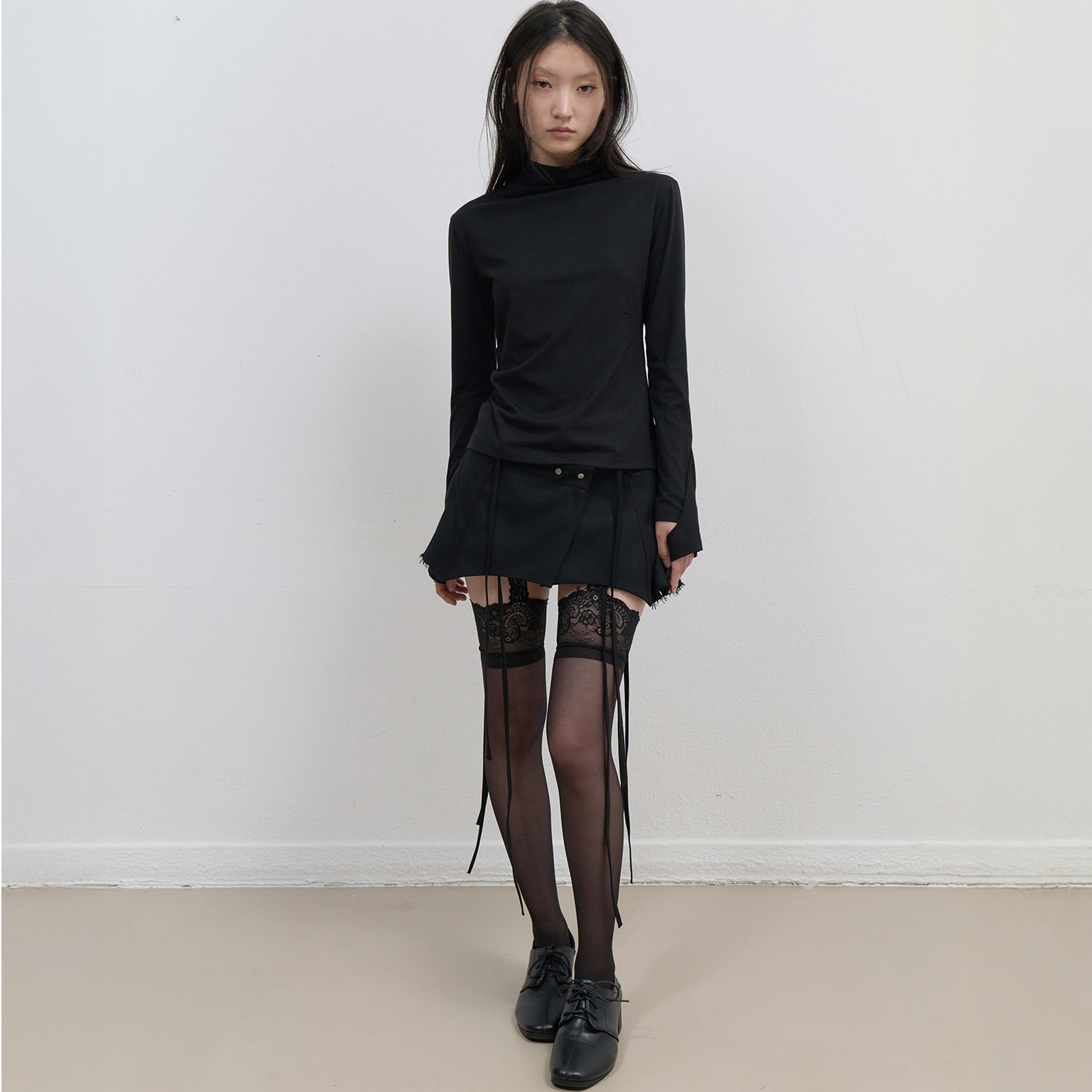 OJOS 25秋新品纯色高领长袖T恤后背拉链设计百搭打底衫韩国代购 - 图3