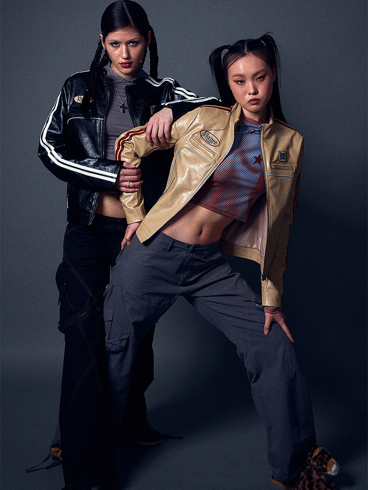 现货badee23韩国春季竖条拼接机车风外套PU皮夹克韩国正品代购 - 图0