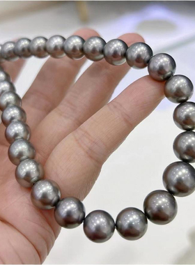 8-9MM铂金灰天然珍珠项链时尚百搭配生日礼物正圆大溪地大珍珠