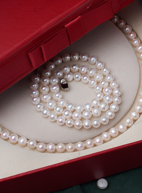近圆天然淡水珍珠项链妈妈强光微瑕天然珍珠项链诸暨礼盒装母亲节