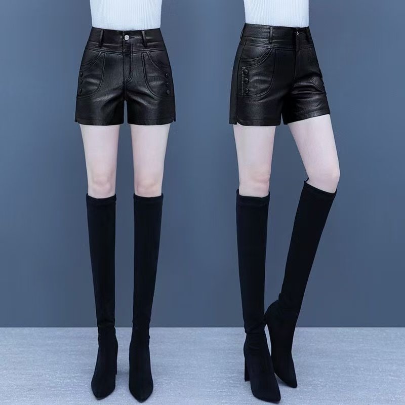 秋冬皮短裤女新款加绒大码百搭显瘦PU皮裤女短裤韩版外穿打底靴裤,淘宝优惠券,粉丝福利购,淘宝优惠卷