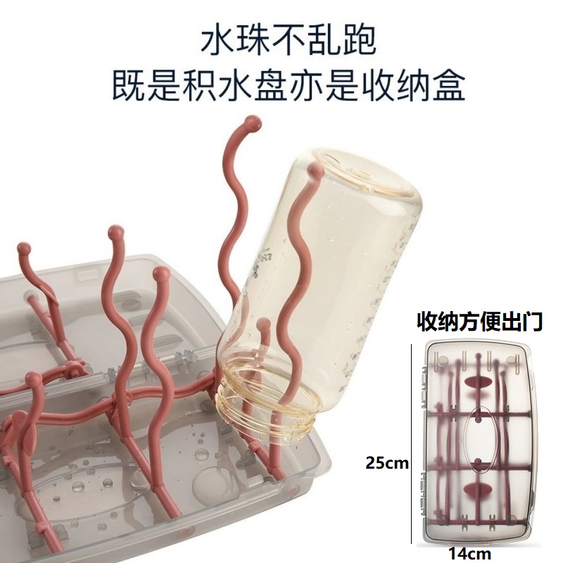 旅行款奶瓶沥水架可折叠便携式外出家用婴儿奶瓶干燥架防尘收纳盒 - 图0