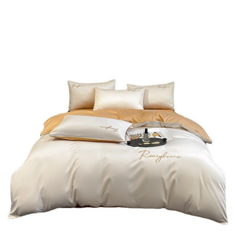 质感刺绣60支长绒棉四件套纯棉床单床笠轻奢条纹宿舍套件裸睡床品,淘宝优惠券,粉丝福利购,淘宝优惠卷