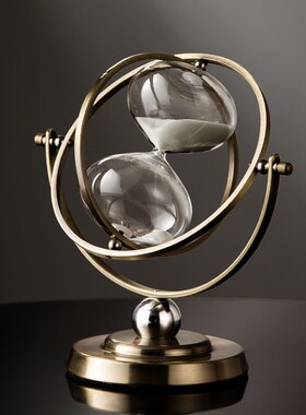 金属轻奢旋转沙漏计时器高档办公室桌家居客厅电视柜书柜乔迁摆件