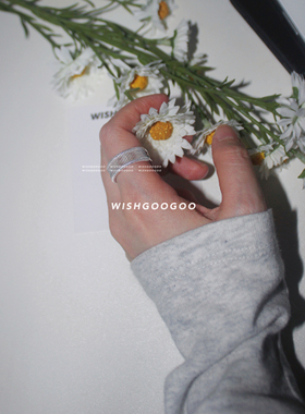 WISHGOOGOO韩系手工肌理织纹戒指ins小众纯银波光宽版素圈开口戒