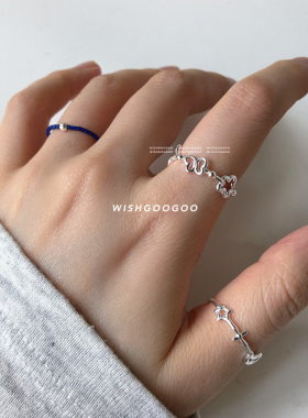 WISHGOOGOO镂空月亮星星戒指女ins小众设计韩系纯银小花蝴蝶指环