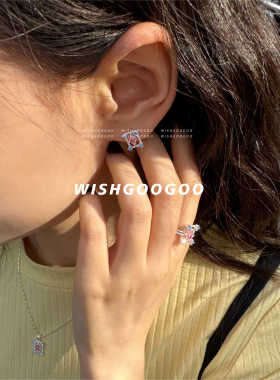 WISHGOOGOO纯银小众锆石几何耳钉