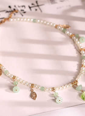 古风项链莲蓬荷叶软璎珞明制坦领配饰汉服新中式古装饰品仙气少女