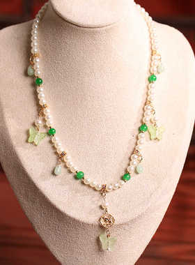 璎珞项链女复古旗袍蝴蝶吊坠超仙绿色儿童中式软璎珞古风汉服配饰
