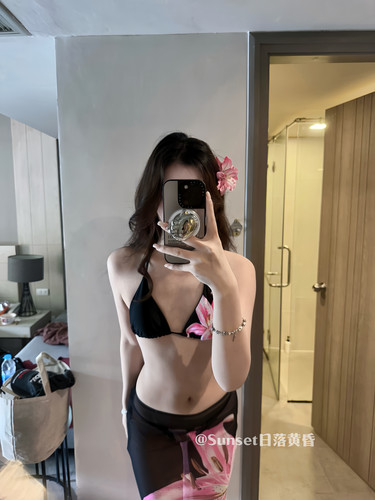 Sunset日落黄昏欧美印花泳装比基尼修身裹裙三件套泳衣女款沙滩 - 图0