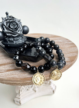 天然黑曜石手链宇宙的守护