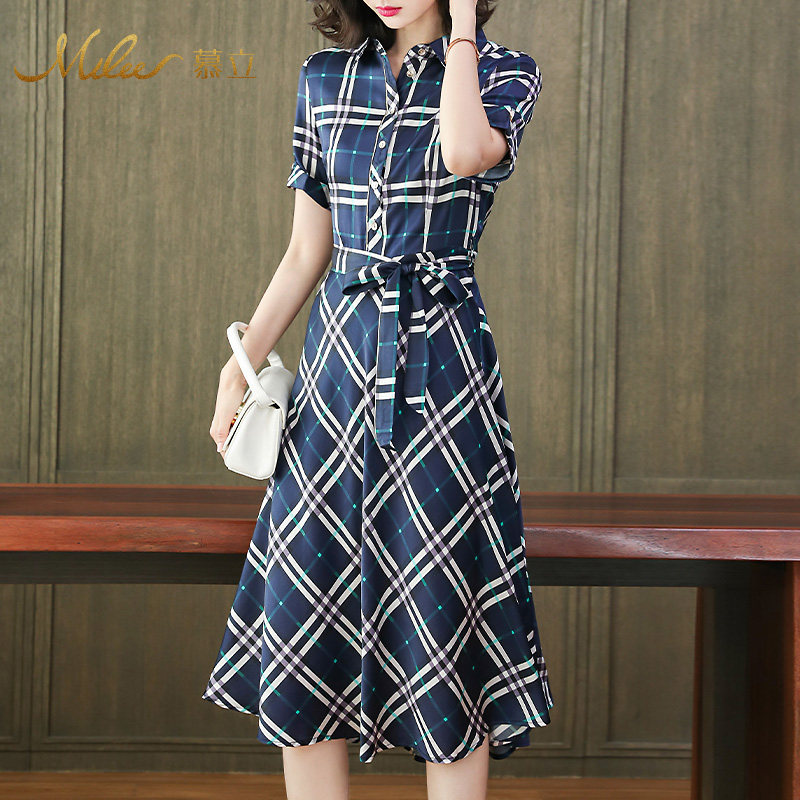 mulee /慕立桑蚕丝显瘦格子连衣裙 慕立连衣裙