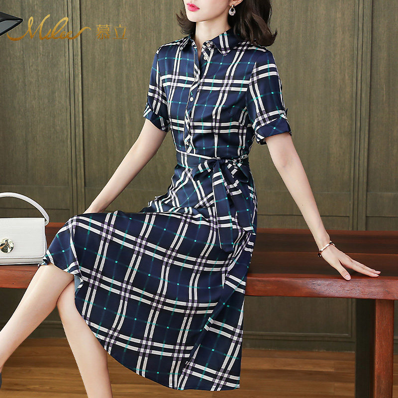 mulee /慕立桑蚕丝显瘦格子连衣裙 慕立连衣裙