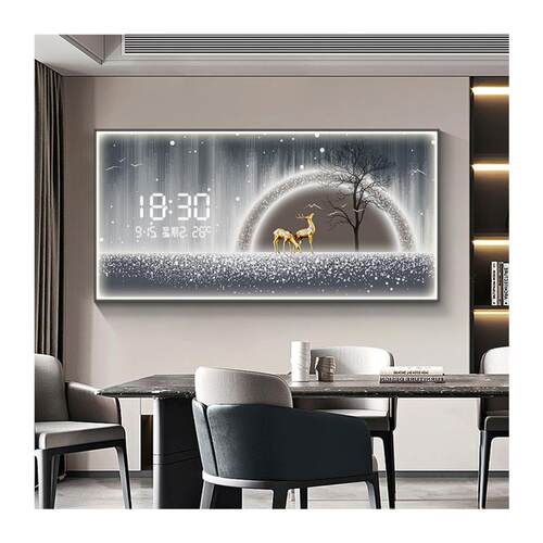 创意时钟壁灯餐厅装饰画现代轻奢背景墙挂画雷达感应夜光电子挂钟 - 图3
