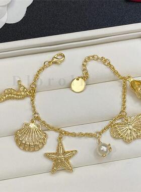 DlorolD海的女儿星珍珠贝壳手链女轻奢项链D家耳钉时髦复古饰蝴蝶