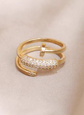微镶锆石三圈钉子开口戒指个性小众设计轻奢指环女轻奢气质高级感
