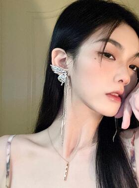 蝴蝶耳环女夏季流苏耳饰感长款耳小众设计链条耳钉潮耳坠饰品