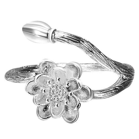Original design s925 sterling silver jewelry beautiful and simple Chinese style lotus manual opening ring female ring female ring