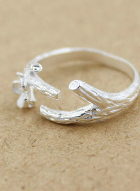 个性百搭s925树枝梅花女开口戒指