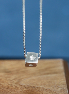 日韩气质冷淡风s925女正方体项链