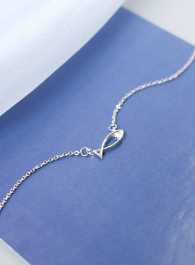 镂空几何小鱼吊坠锁骨链百搭