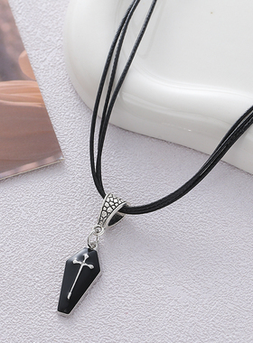 万圣节复古吸血鬼十字架棺材项链