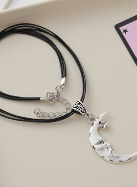 复古月亮星星吊坠项链锁骨链