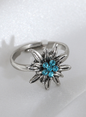 女合金欧美镶钻雪绒花戒指饰品新