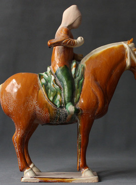 仿古风唐三彩骑马上人陶瓷摆件