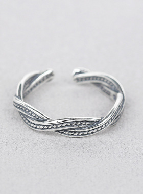 韩国波浪纹纯银麻花复古关节戒指