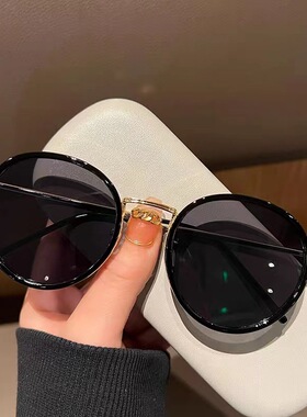 复古圆框ins风太阳镜2023新款小脸白色素颜镜网红款韩版墨镜海边