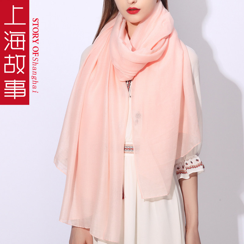 上海故事红色棉麻丝巾超大披肩围脖 桑蝶服饰围巾/丝巾/披肩