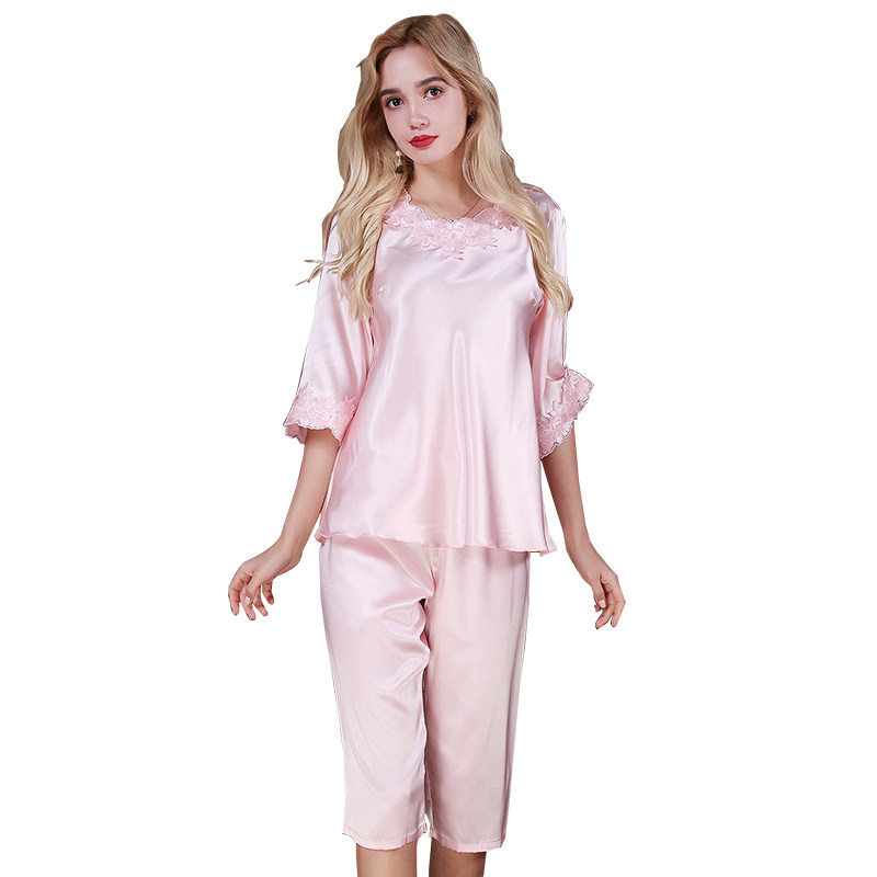 女士冰丝两件套洋气短袖套装睡衣 桑蝶服饰睡衣/家居服套装