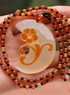 原色无烧冰彩玉髓玛瑙精雕吊坠