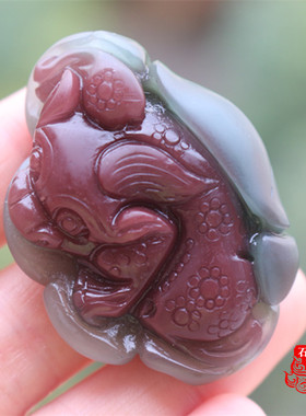 原色精雕招财金蟾毛衣链紫绿玛瑙