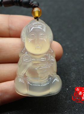 天然冰种香槟色玉髓精雕宝宝佛