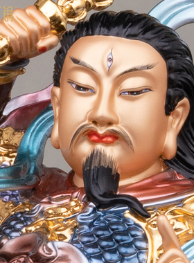 纯铜彩绘雷祖神像家用供奉摆件