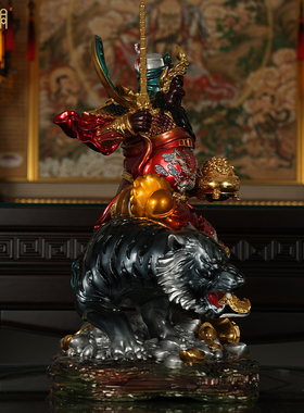 纯铜武财神赵公明骑黑虎供奉摆件