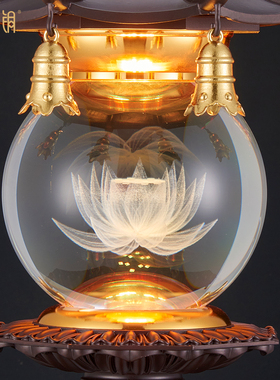 水晶莲花八角电子佛灯长明摆件