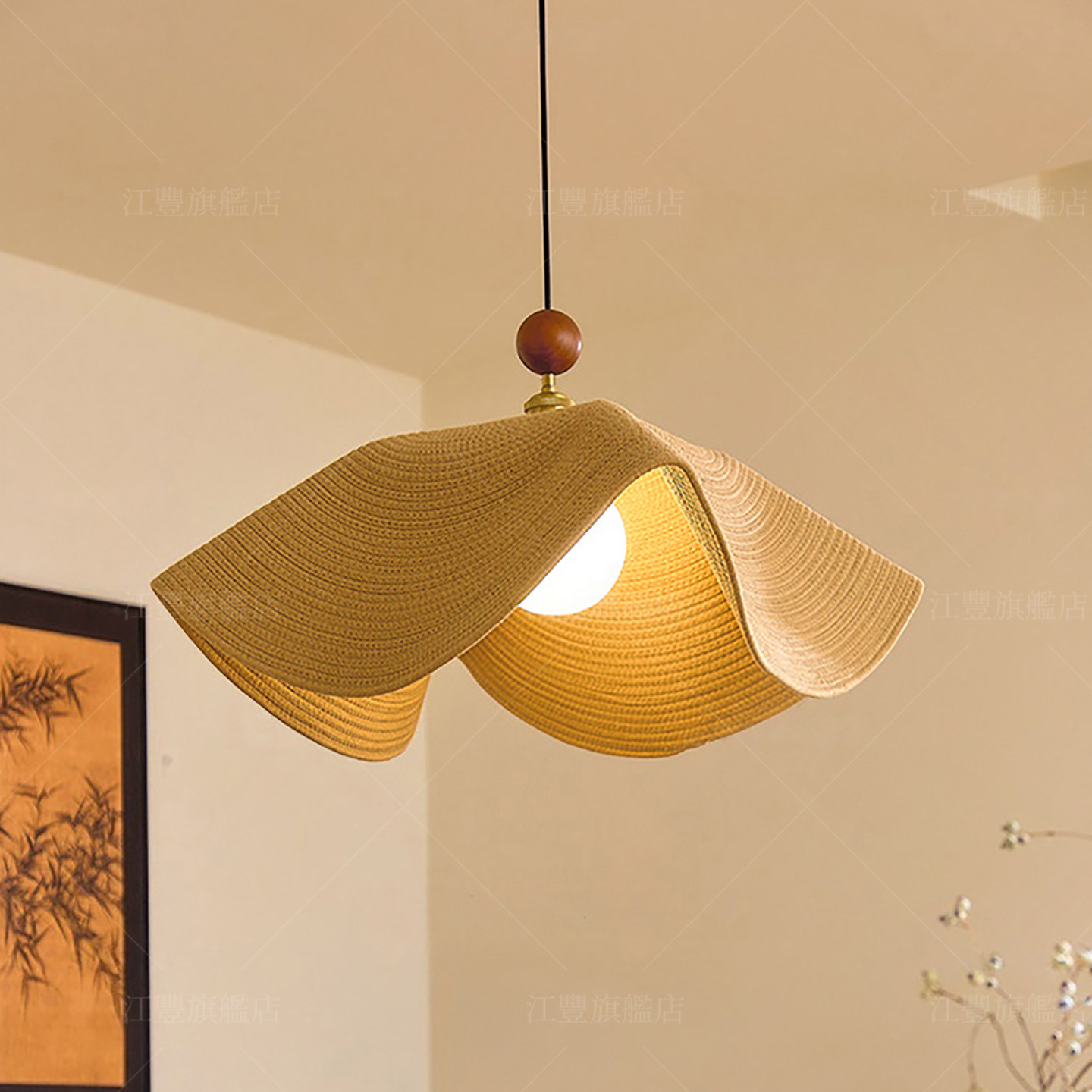 法式中古草帽卧室吊灯复古田园风布艺客厅民宿卧室书房餐厅吊线灯,淘宝优惠券,粉丝福利购,淘宝优惠卷
