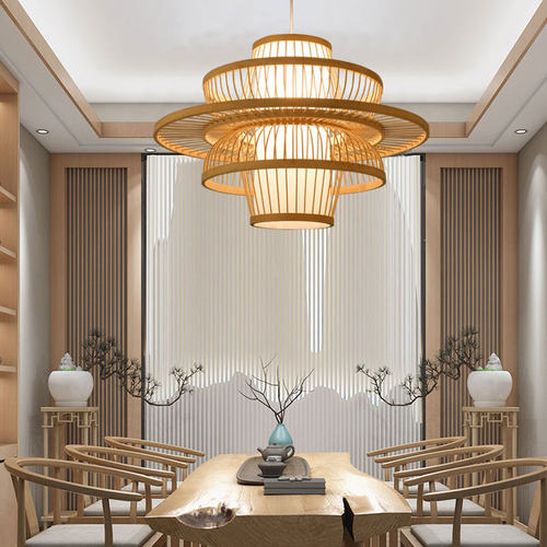 中式竹编竹艺吊灯禅意茶室餐厅灯笼火锅店民宿东南亚创意日式灯具 - 图0