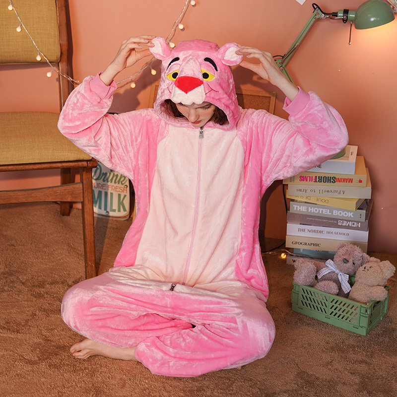 粉红豹连体冬季男女情侣恐龙秋睡衣 浅尚玫瑰睡衣/家居服套装