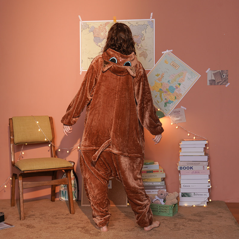 连体女冬可爱动物法兰绒男成人睡衣 浅尚玫瑰睡衣/家居服套装