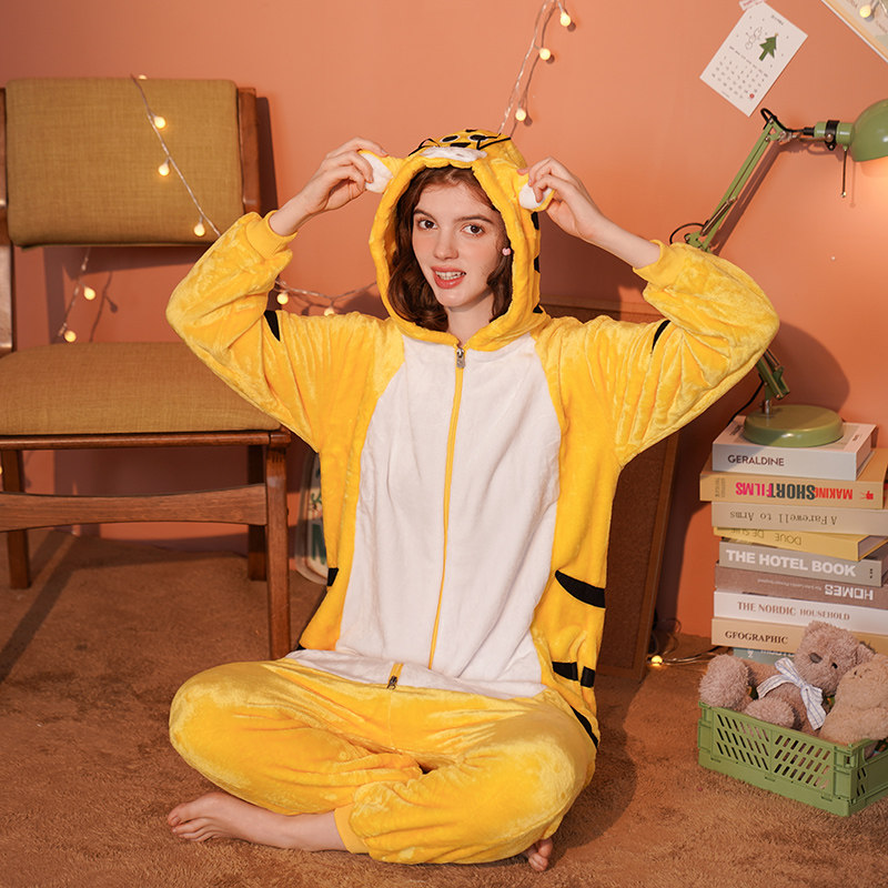 老虎连体男女秋冬珊瑚绒卡通睡衣 浅尚玫瑰睡衣/家居服套装