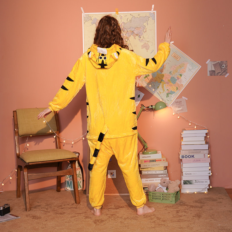 老虎连体男女秋冬珊瑚绒卡通睡衣 浅尚玫瑰睡衣/家居服套装